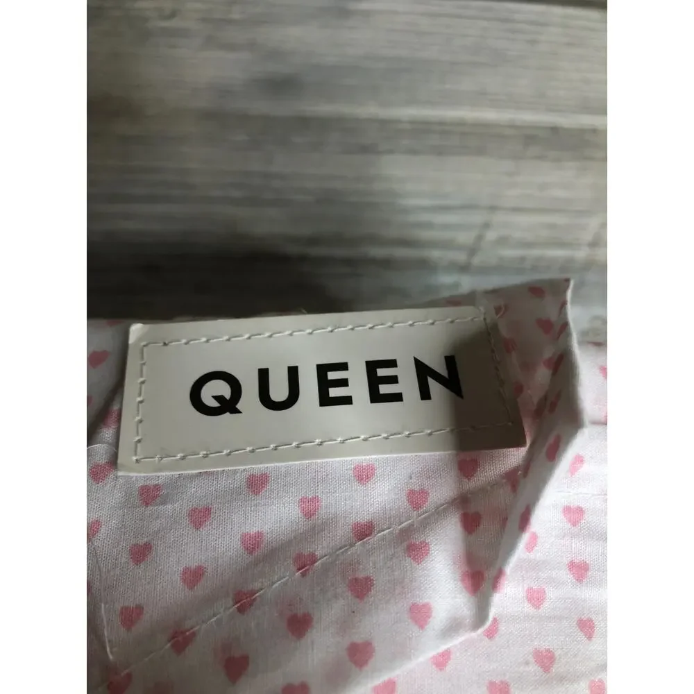 Laura Ashley QUEEN Sheet set HEART TO HEART Pink & White cotton percale sheets